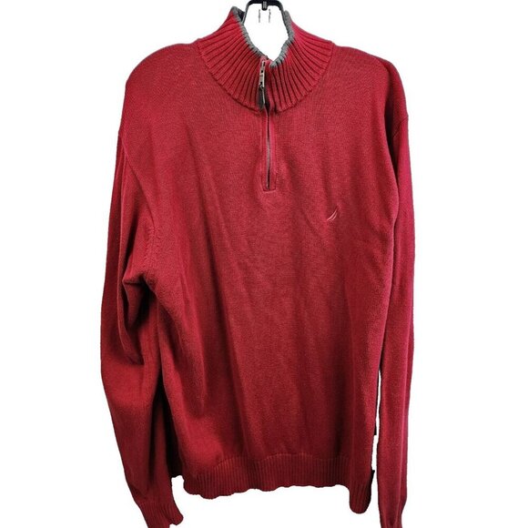 Nautica Mens Sweater Size XL Red 1/4 Zip Mock Neck Long Sleeve Pullover Preppy - Picture 1 of 6